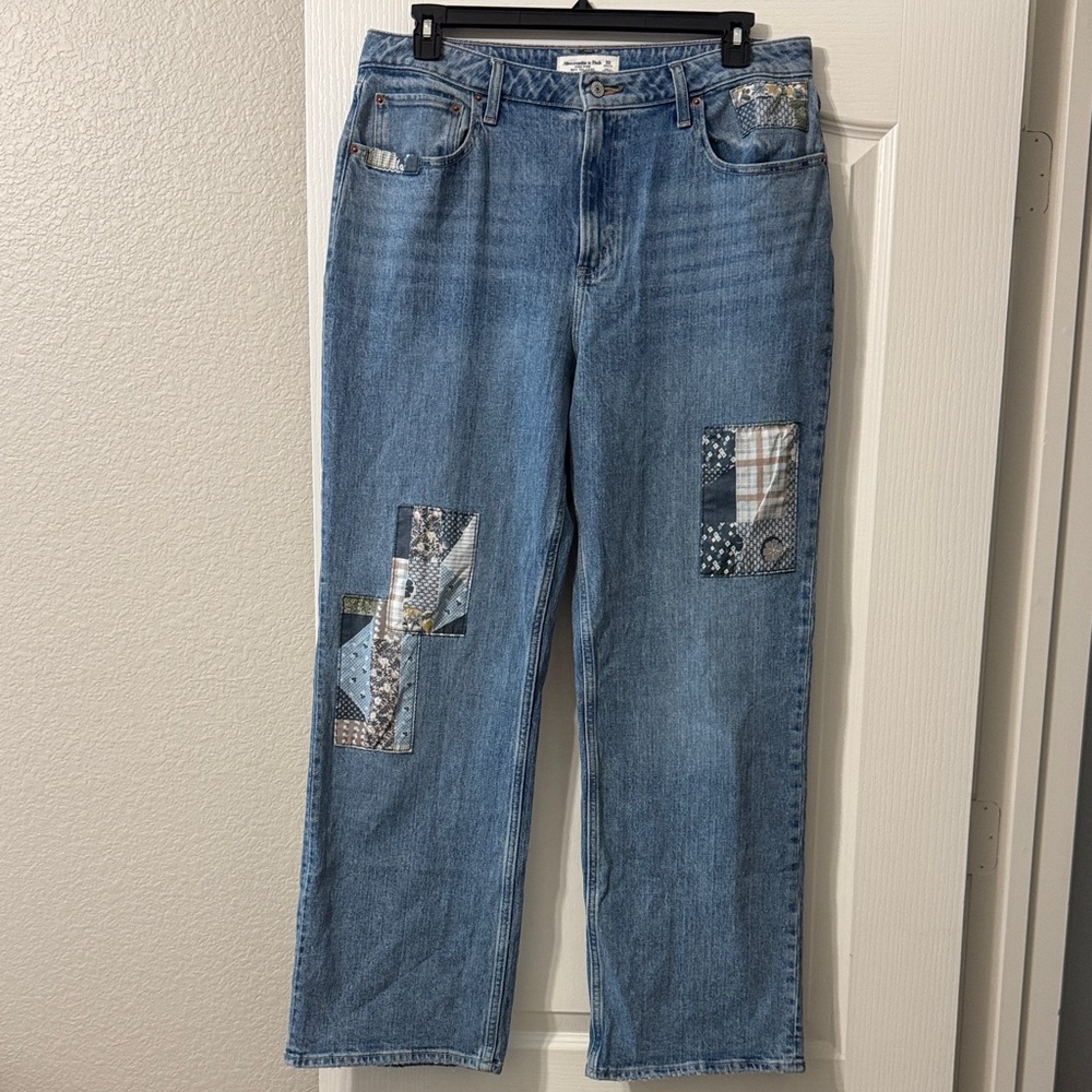 Abercrombie & Fitch Light Blue Patchwork High-Rise Jeans